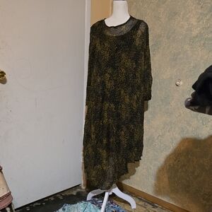 Black and Olive Dotted Long Sleeve Midi Dress